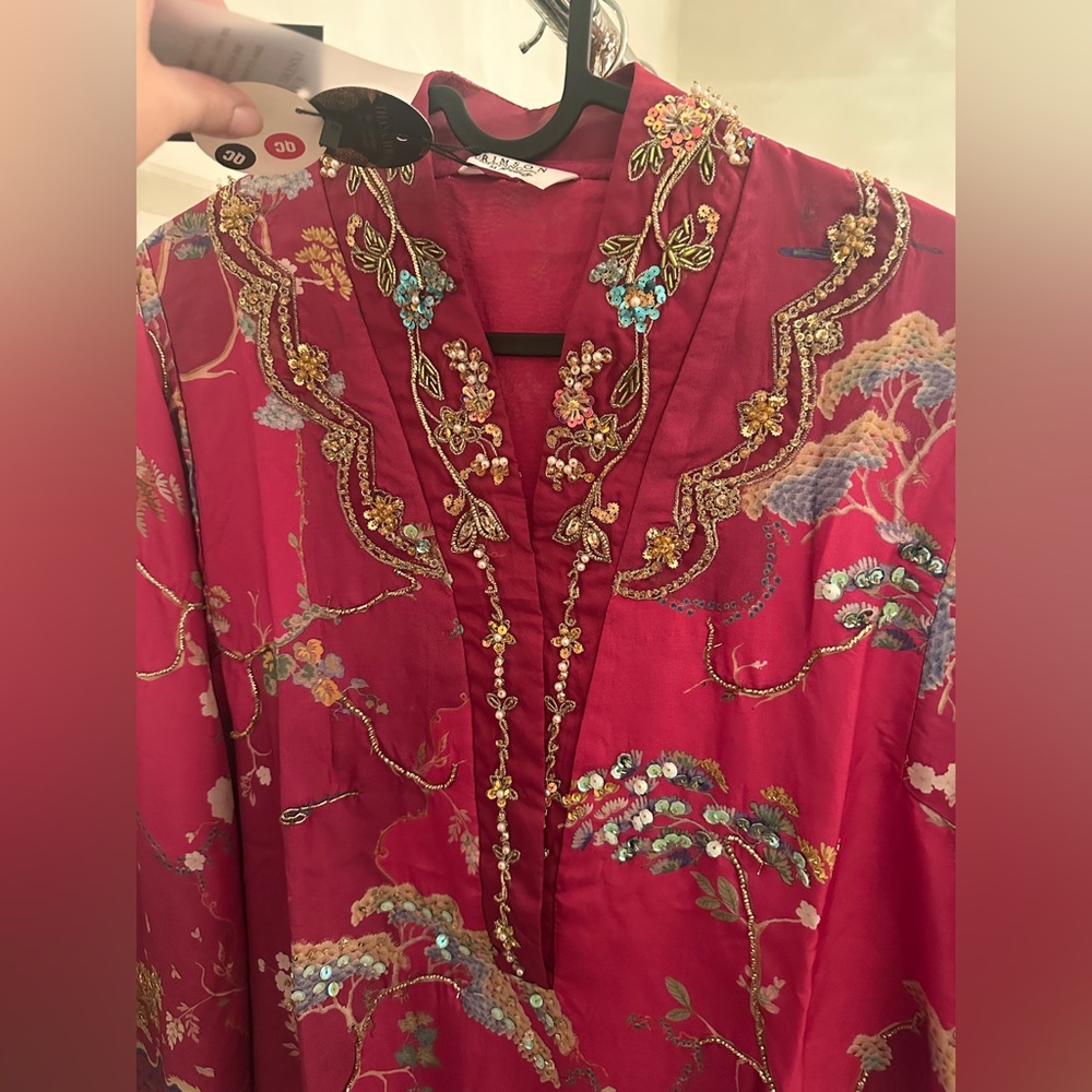 Pakistani clothes Crimson Kaftan - Magenta - Picture 6 of 12